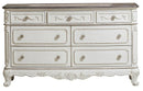 Cinderella 7 Drawer Dresser in Antique White with Grey Rub-Through 1386NW-5