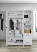White 3-Door Wardrobe with 3 Drawers 331