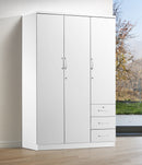 White 3-Door Wardrobe with 3 Drawers 331