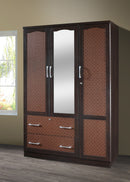 Espresso Woven-Panel 3-Door Wardrobe with Mirror 337