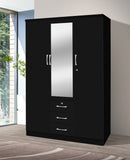 Black 3-Door Wardrobe with Mirror 340