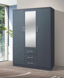 Grey 3-Door Wardrobe with Mirror 346