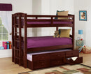 Cherry Twin over Twin Bunk Bed with Trundle Drawers 5051