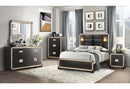 Blake Black/Gold King Bed with Lamps, Dresser, Mirror, 2 Nightstand