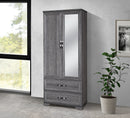 Grey 2-Door 2-Drawer Wardrobe with Mirror 714