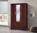 Mahogany 3-Door 2-Drawer Wardrobe with Mirror 742