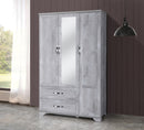 Whitewash 3-Door 2-Drawer Wardrobe with Mirror 743