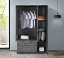 Grey 3-Door 2-Drawer Wardrobe with Mirror 744