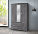 Grey 3-Door 2-Drawer Wardrobe with Mirror 744
