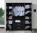 Black 4-Door 2-Drawer Wardrobe with Mirrors 750
