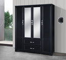Black 4-Door 2-Drawer Wardrobe with Mirrors 750