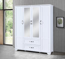 White 4-Door 2-Drawer Wardrobe with Mirrors 751