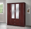Mahogany 4-Door 2-Drawer Wardrobe with Mirrors 752