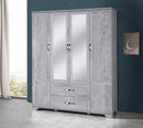 Whitewash 4-Door 2-Drawer Wardrobe with Mirrors 753