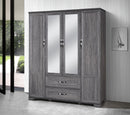 Grey 4-Door 2-Drawer Wardrobe with Mirrors 754