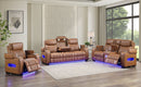 Cognac Power Transformer Reclining Set with LED 9602-V2