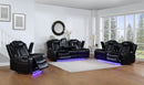 Black Leather Gel Reclining Set with LED 9630