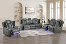 Gray Leather Gel Reclining Set with LED 9634