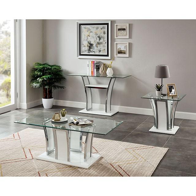 Staten Glossy White/Chrome Sofa Table