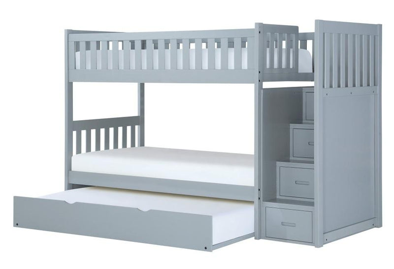 Orion Bunk Bed w/ Reversible Step Storage and Twin Trundle in Gray B2063SB-1*R