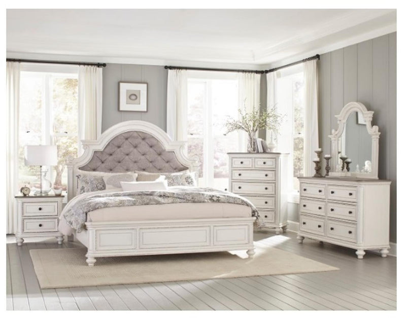 Homelegance Baylesford King Upholstered Panel Bed in Antique White 1624KW-1EK*