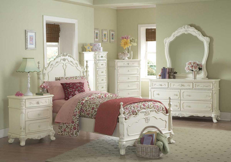 Homelegance Cinderella Twin Poster Bed in Antique White 1386TNW-1*