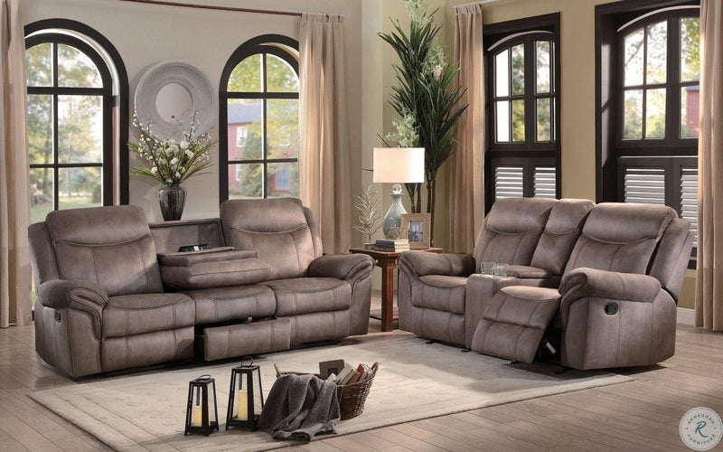 Homelegance Furniture Aram Double Glider Reclining Sofa in Dark Brown 8206NF-3