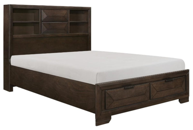 Homelegance Chesky Queen Bookcase Bed with Footboard Storage in Warm Espresso 1753-1*