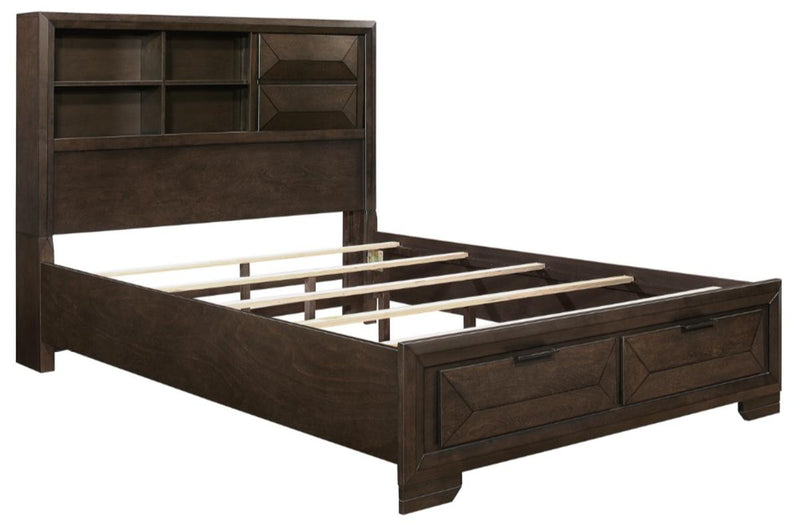 Homelegance Chesky Queen Bookcase Bed with Footboard Storage in Warm Espresso 1753-1*