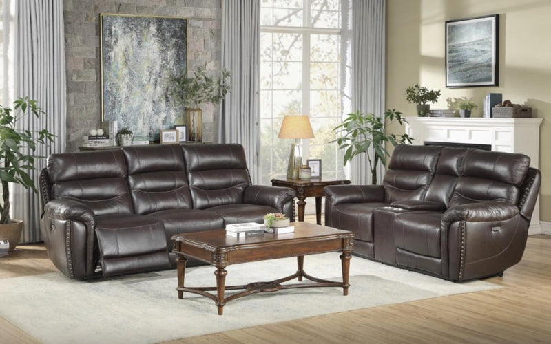 Homelegance Furniture Lance Power Double Reclining Loveseat with Power Headrests in Brown 9527BRW-2PWH