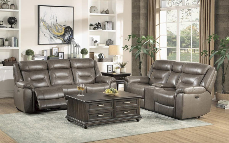 Homelegance Furniture Danio Power Double Reclining Loveseat with Power Headrests in Brownish Gray 9528BRG-2PWH