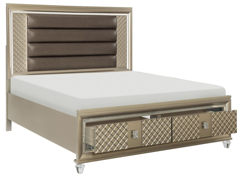 Homelegance Furniture Loudon Queen Platform with Storage Bed in Champagne Metallic 1515-1*