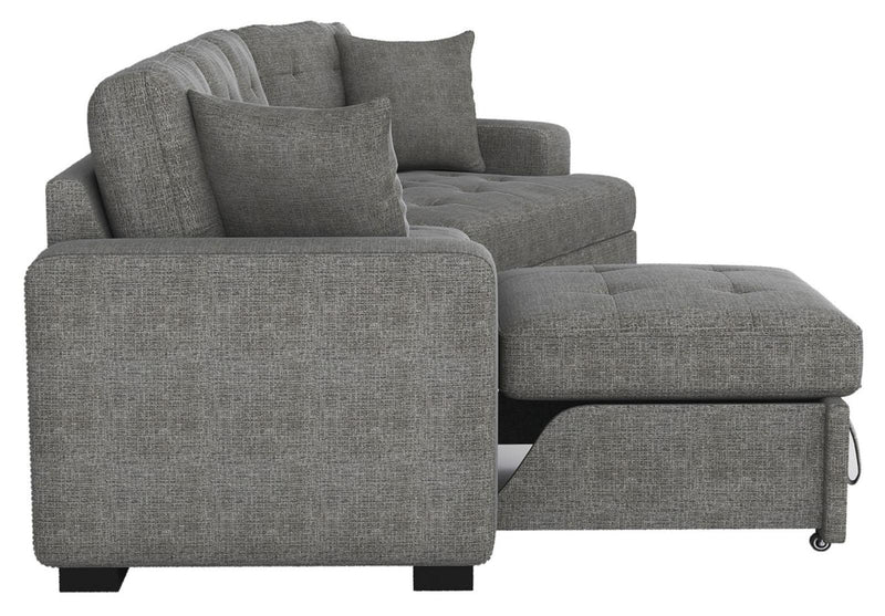 Homelegance Furniture Logansport Left Side 2-Seater with Pull-out Ottoman and 1 Pillow in Gray 9401GRY-2L