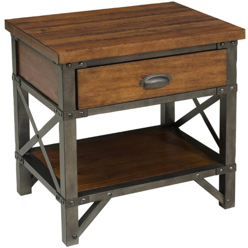 Homelegance Holverson Nightstand in Rustic Brown & Gunmetal 1715-4