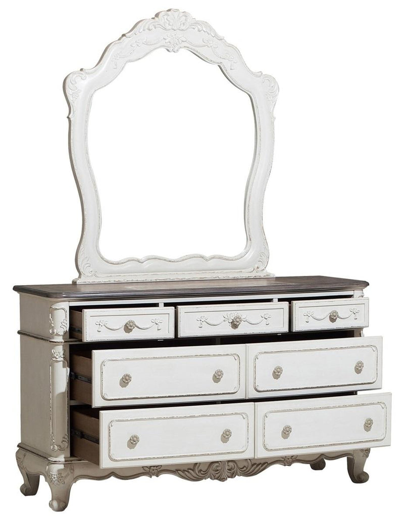 Cinderella 7 Drawer Dresser in Antique White with Grey Rub-Through 1386NW-5