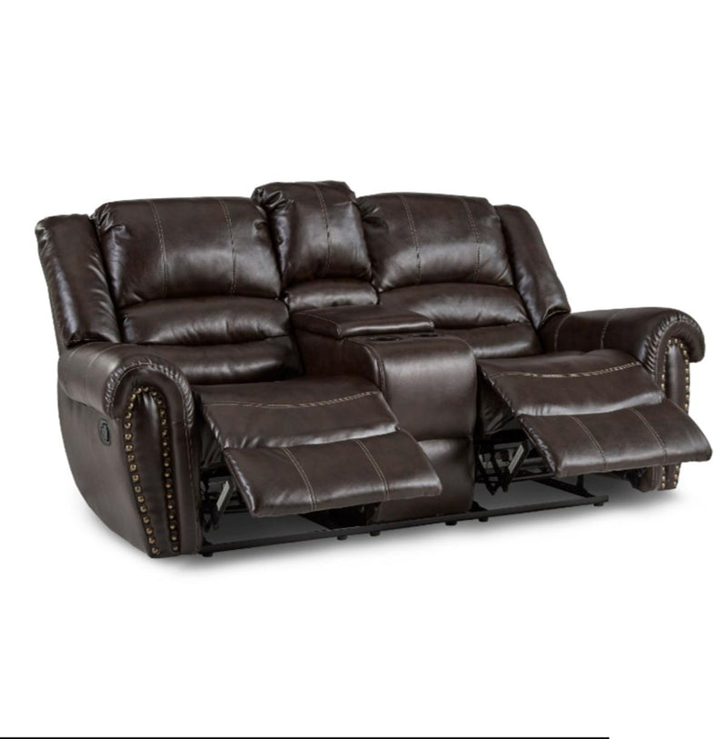 Homelegance Furniture Center Hill Double Glider Reclining Loveseat w/ Center Console in Dark Brown 9668BRW-2