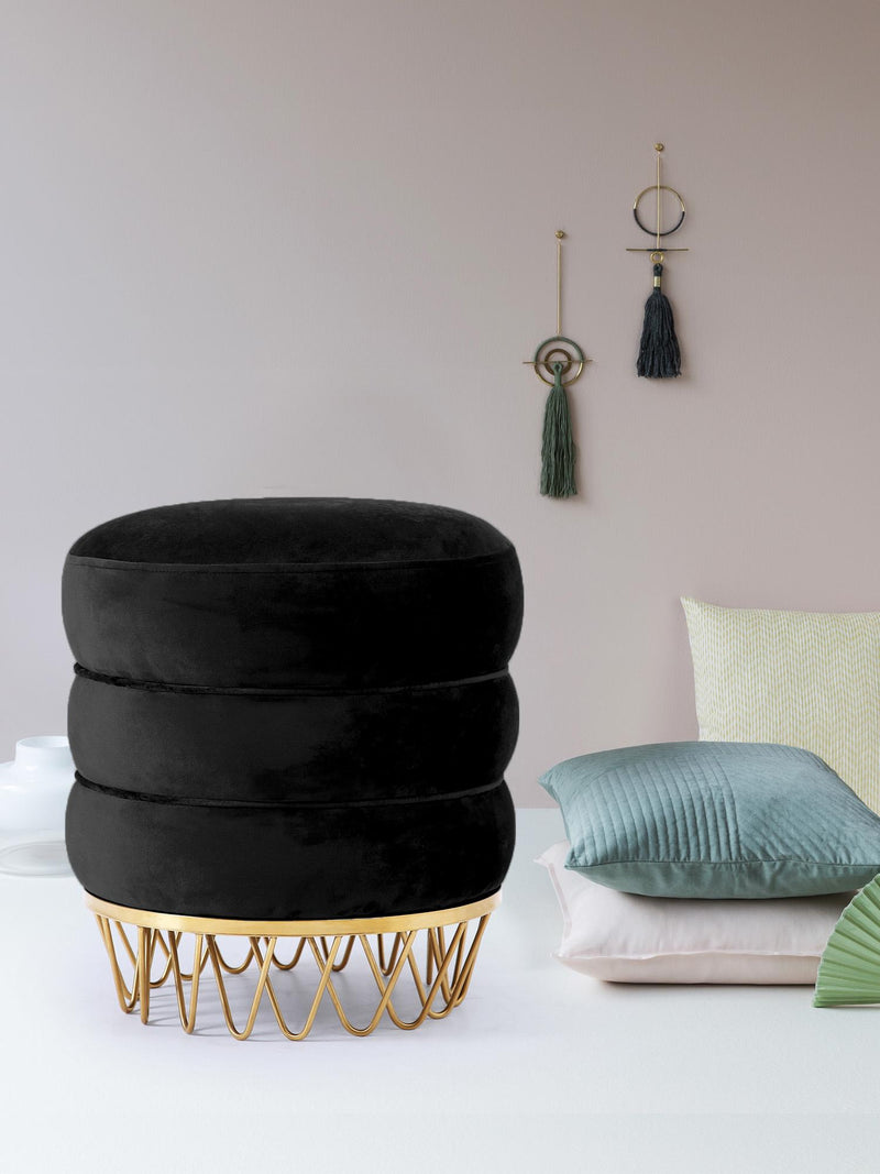 Revolve Black Velvet Ottoman/Stool