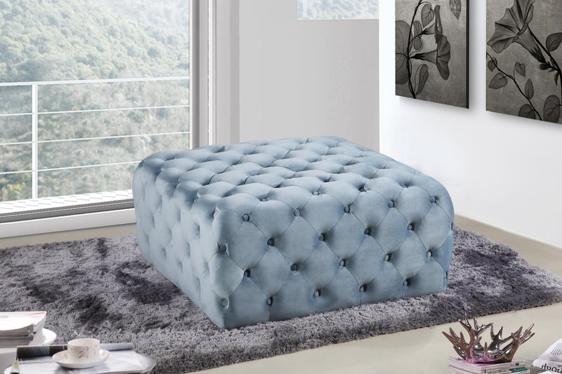 Ariel Sky Blue Velvet Ottoman/Bench