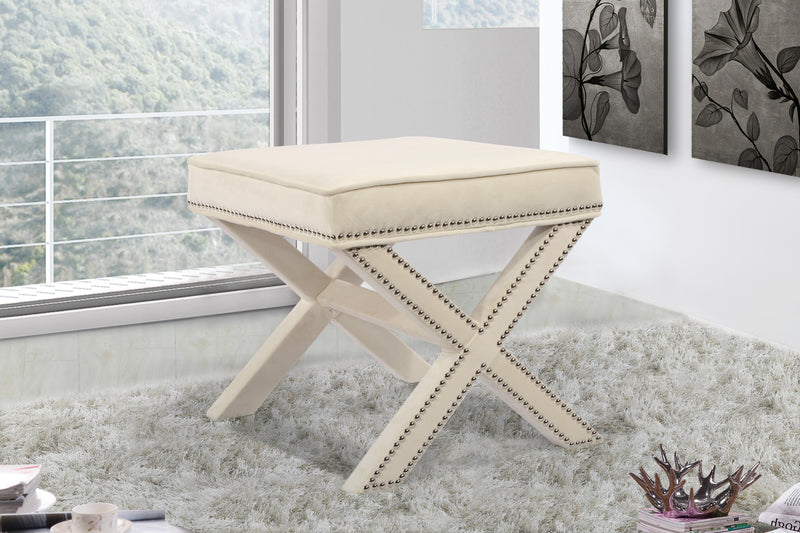 Nixon Cream Velvet Ottoman/Bench