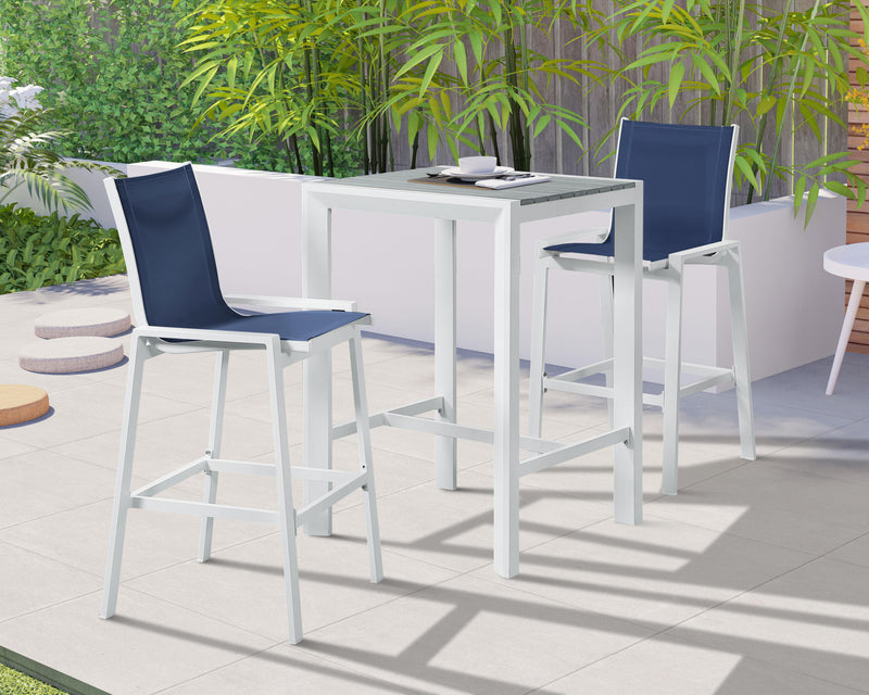 Nizuc Navy Mesh Waterproof Fabric Outdoor Patio Aluminum Mesh Barstool