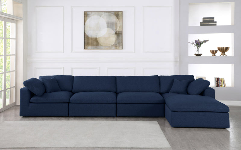 Serene Navy Linen Fabric Deluxe Cloud Modular Sectional