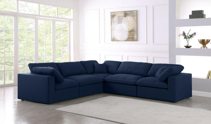 Serene Navy Linen Fabric Deluxe Cloud Modular Sectional