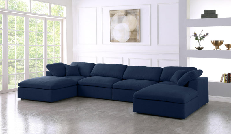 Serene Navy Linen Fabric Deluxe Cloud Modular Sectional