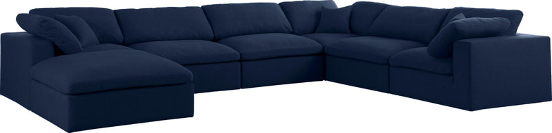 Serene Navy Linen Fabric Deluxe Cloud Modular Sectional