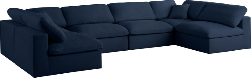 Serene Navy Linen Fabric Deluxe Cloud Modular Sectional