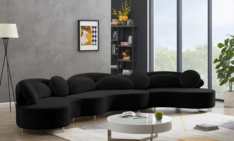 Vivacious Black Velvet 3pc. Sectional (3 Boxes)