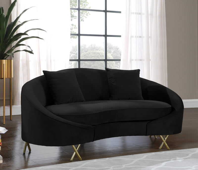 Serpentine Black Velvet Loveseat