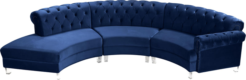 Anabella Navy Velvet 3pc. Sectional