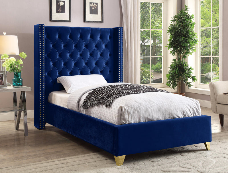 Barolo Navy Velvet Twin Bed