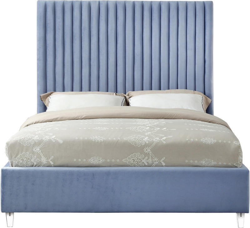 Candace Sky Blue Velvet Queen Bed